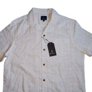 Ben Sherman Mens Medium T Shirt White Floral Embroidered Short Sleeve Mens M